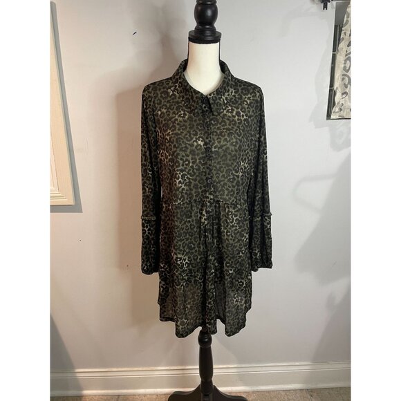 Style & Co Women's Leopard Print Tunic Button-Down Long Sleeve Shirt L - Picture 7 of 16